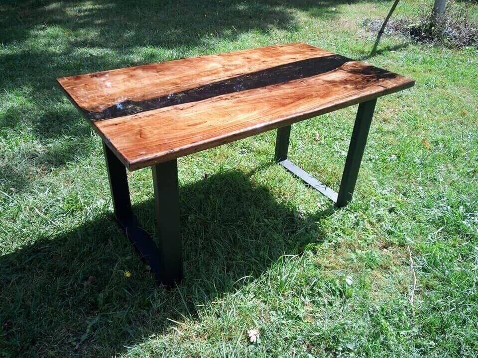 Table de Service 140×80 cm Noyer Époxy Noir & Doré – vue 7