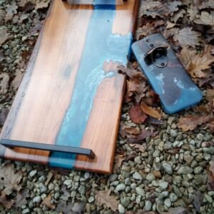 Ensemble Plateau (54×28) et Décapsuleur Époxy Thème Marin (Merisier 60 Ans)