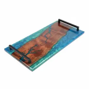 plateau de service époxy bleu gravure lichtenberg