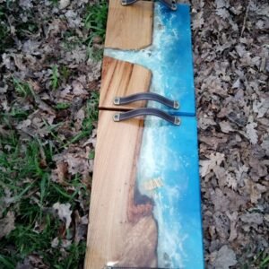 Duo de Plateaux de Service « Rives Marines » en Chêne Massif et Résine Époxy (2x 40×25 cm)