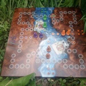 Jeu de Toc « Rivière d&rsquo;Émeraude » en Orme Galeux & Époxy 4 Joueurs