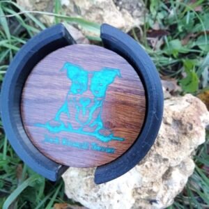 dessous de verre en epoxy et chene gravure jack russell