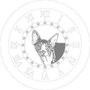 Horloge Murale Artisanale Chêne Massif & Époxy Violet – Chat Sphynx Personnalisé (Diamètre 35 cm) – vue de détail