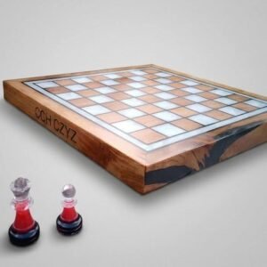 echiquier en bois et epoxy personnalisé – vue de détail